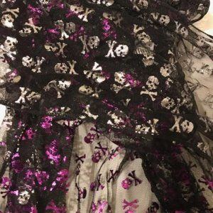 Sheer black scarf w/skulls and bones